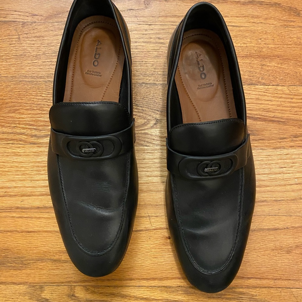 Aldo Black Leather Loafers Timeless Slip-Ons